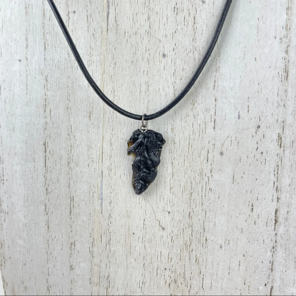 🚫SOLD🚫 NWOT Tektite Pendant Necklace Natural Ancient Stone Sterling Silver - Picture 1 of 16
